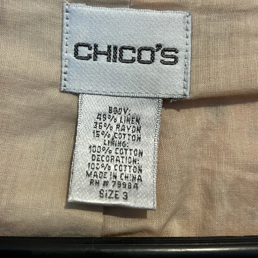 Chico's Orange Blossom‎ 3 Eyelet Linen Blend Jacket Coat Collared Floral Bright
